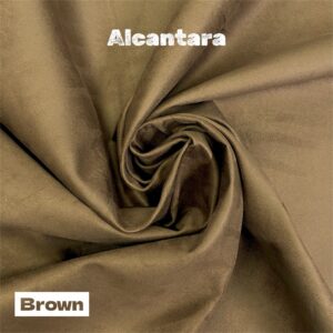 Brown Alcantara fabric swatch. Luxurious and soft texture. Draped fabric showing subtle sheen.