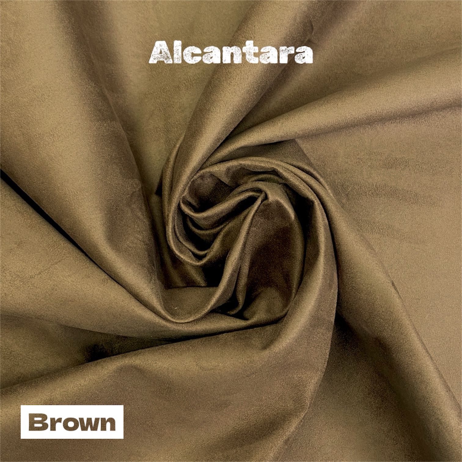 Brown Alcantara fabric swatch. Luxurious and soft texture. Draped fabric showing subtle sheen.