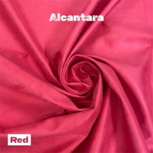 Red Alcantara fabric sample, swirled texture