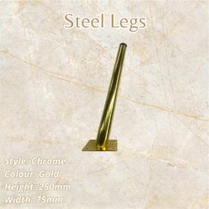 Gold steel leg, chrome style, 250mm height, 75mm width. Square mounting plate.