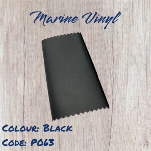 Black marine vinyl sample, code P063, on wood background