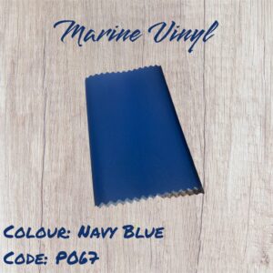 Navy blue marine vinyl sample on wood background. Code: P067