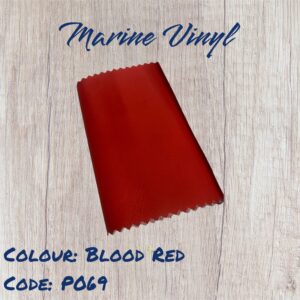 Blood red marine vinyl sample on wood background. Code: P069