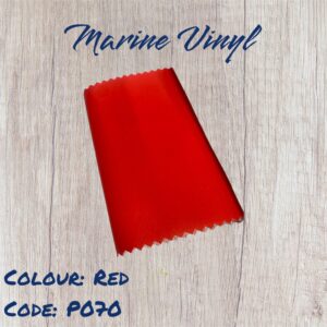 Red marine vinyl sample on wood background. Code: P070