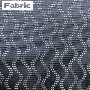 Dark gray car fabric with a subtle white geometric pattern. The fabric has a textured appearance.