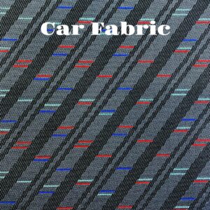 Gray car fabric with red, blue, and light-blue stripes