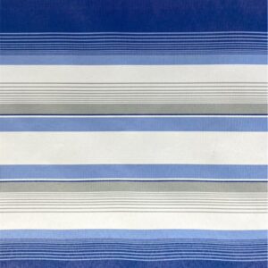 Blue and white striped canvas fabric. The label says Bahamas Canvas. Product code: 02-07-1
