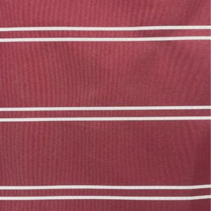 Red canvas fabric with thin white stripes. The text 'Bahamas Canvas' is visible.
