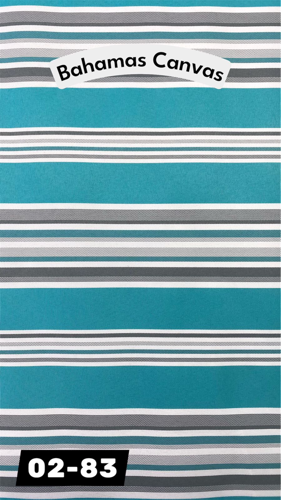 Teal and white striped canvas fabric. The words Bahamas Canvas are visible at the top. The number 02-83 is visible at th