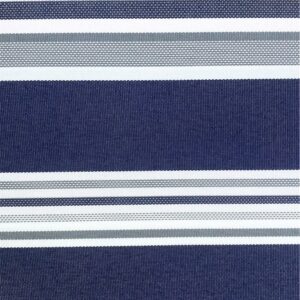 Blue, white and gray striped canvas fabric. The text 'Bahamas Canvas' is visible at the top and '02-84' at the bottom.