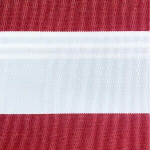 Red and white striped canvas fabric sample. The text 'Bahamas Canvas' is visible, along with the code '02-07'.