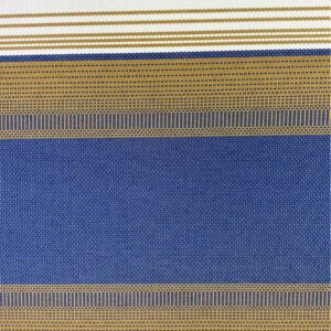 Blue, white and gold striped canvas fabric. T0022