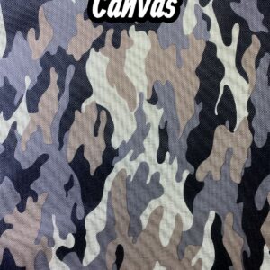 Waterproof canvas fabric in camo pattern, shades of grey, black, beige. Camo12
