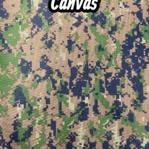 Camo09 waterproof canvas texture. Green, beige and dark blue pixelated pattern.