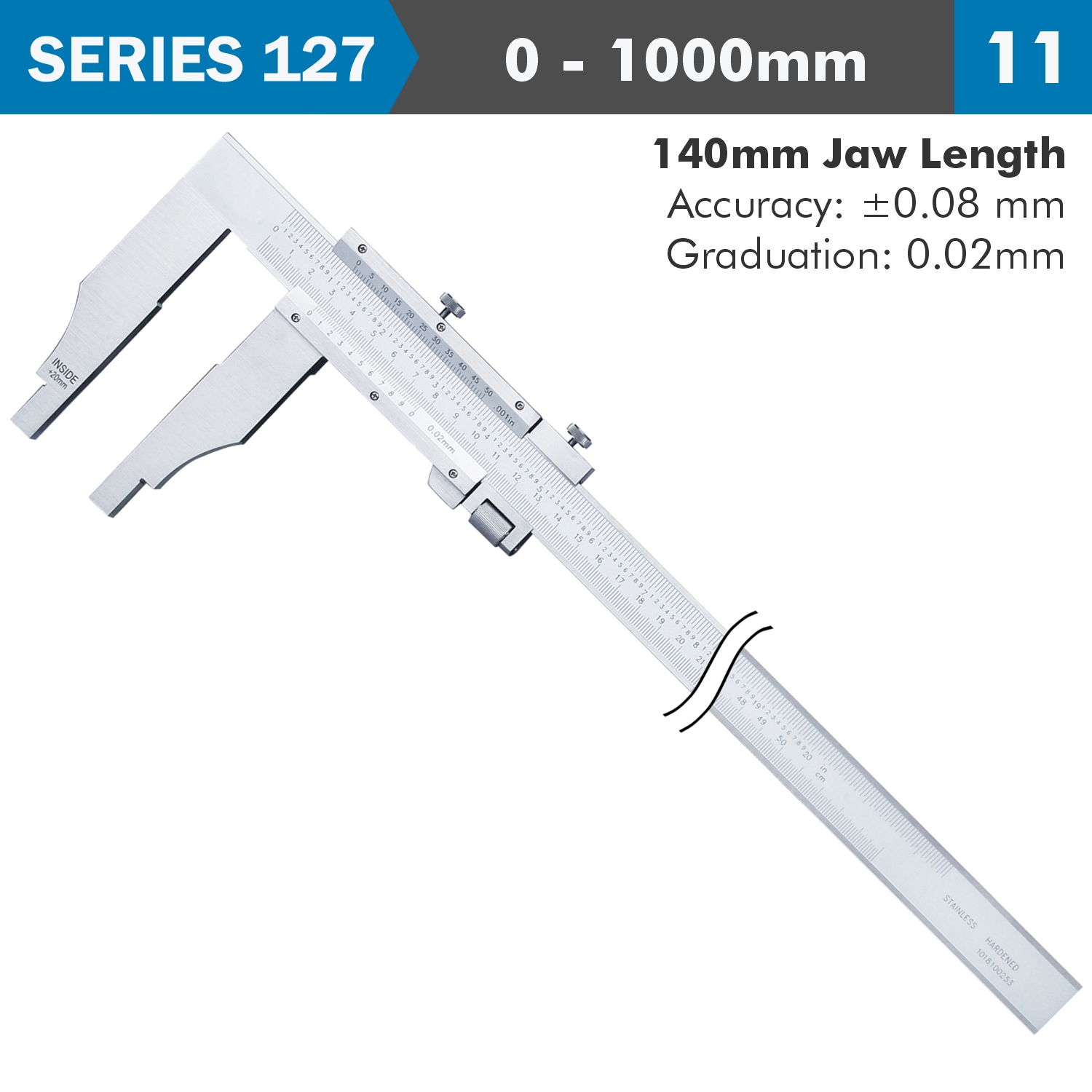 Vernier Caliper 1000Mm 0.08Mm Acc. 140Mm 0.02Mm Grad S/Steel