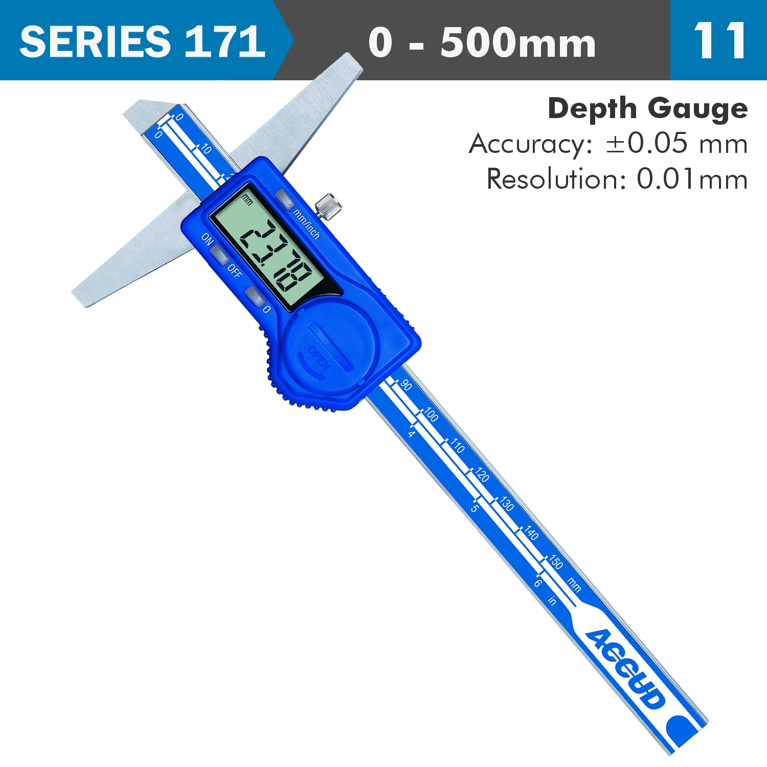Digital Depth Gauge 500Mm 0.05Mm Acc. 0.01Mm Res. S/Steel
