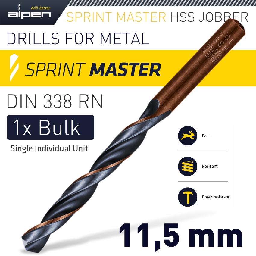 Hss Sprint Master 11.5Mm Bulk Din 338 Alpen Drill Bit