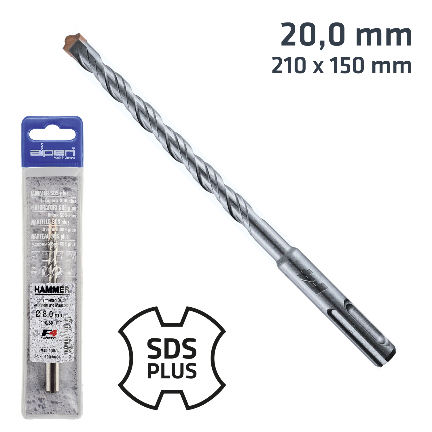 Sds Plus 210X150 20.0Mm Hammer Bit Plastic Wallet