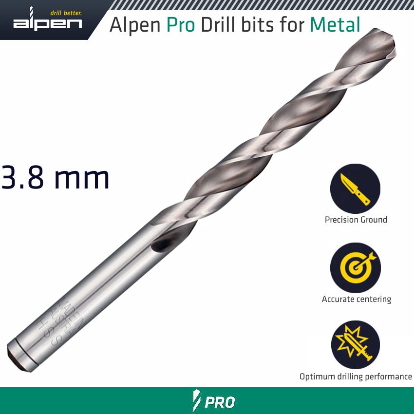 Alpen Pro 3.8 Mm Hss Drilll Din 338 Rn 135 With Split Point Bulk