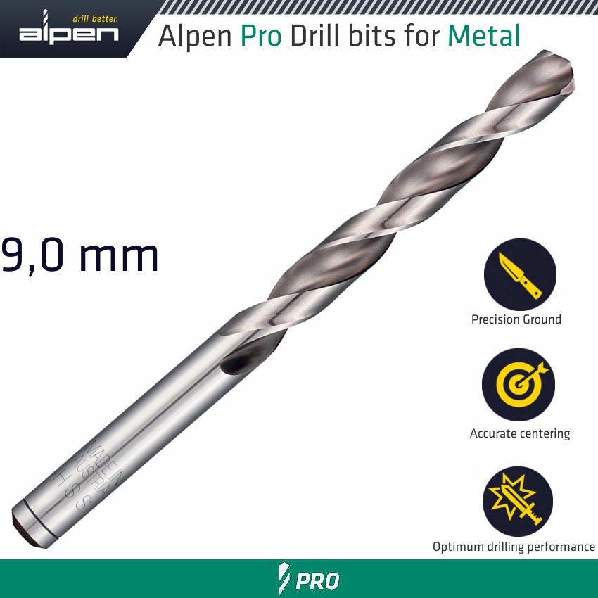 Alpen Pro Hss Drill Din 338 Rn 135 With Split Point 9.0Mm Bulk