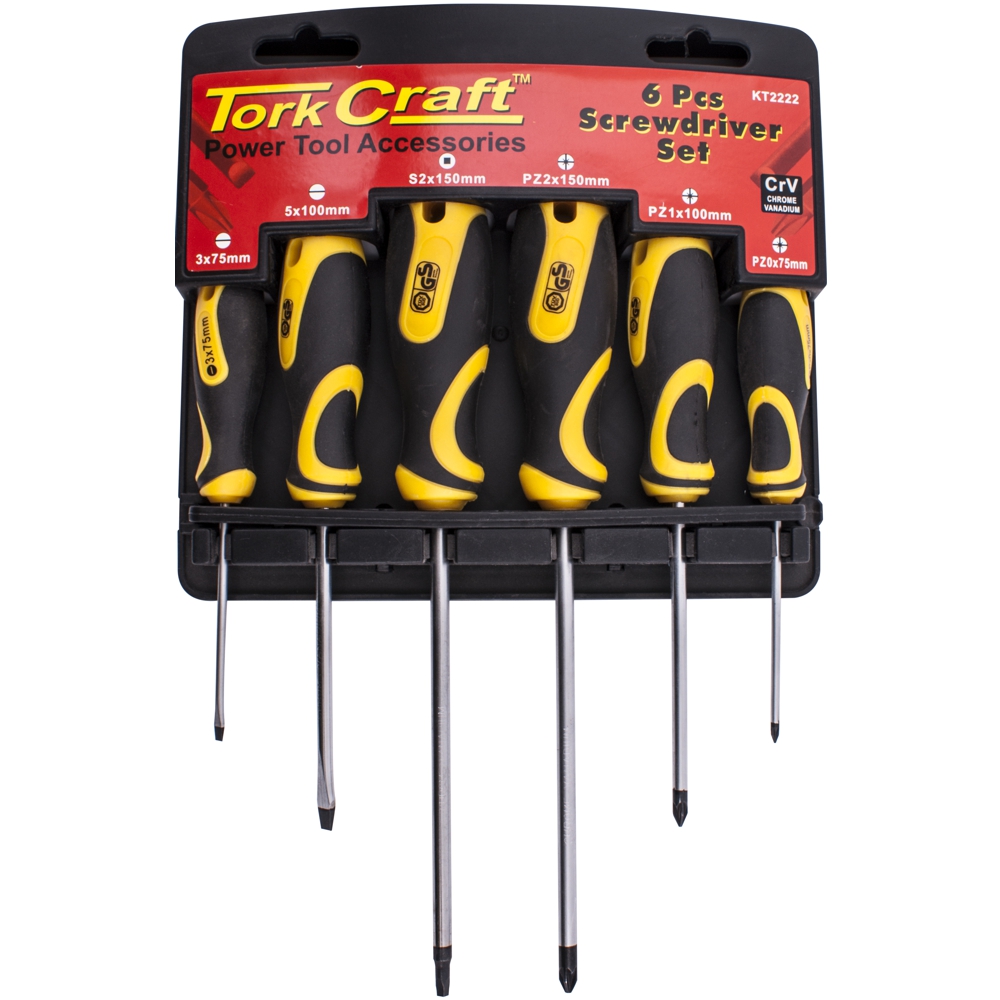 6Pc Screwdriver Set With Wall Mountable Rack S2 Pz Sl
