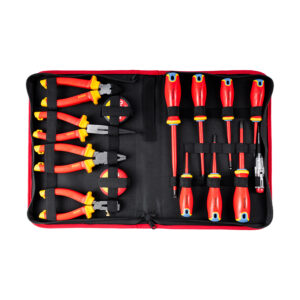 14Pc Screwdriver Ph Sl & Pliers Set Electricians Insulated Vde In Case