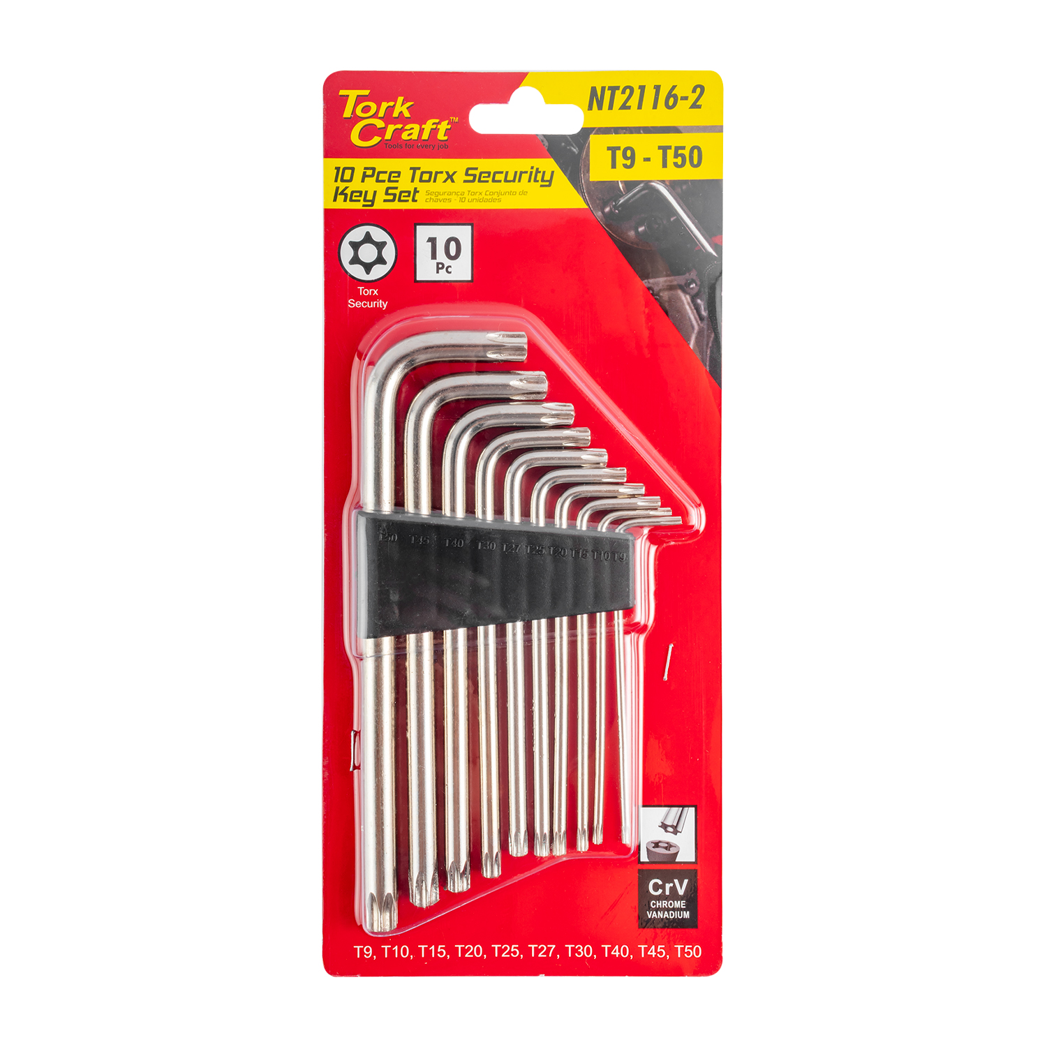 10Pc Torx-Security Set T9-T50 Cr-V Carded