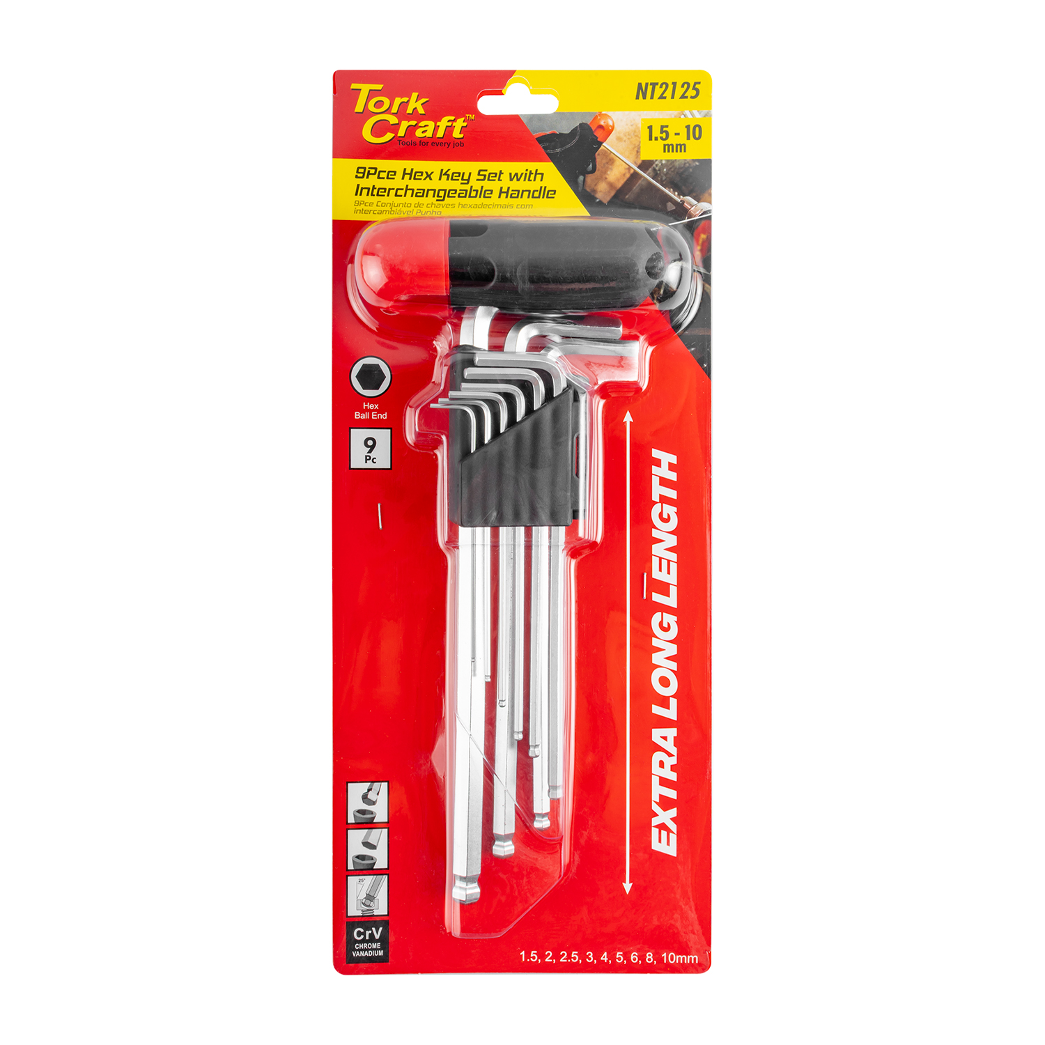 9Pc Ball Point Allen Key Set With Interchangeable Handle