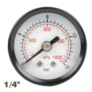 Press. Gauge 40Mm 1/4' Rear Fit 0-16Bar 0-1600Kpa