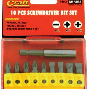 Screwdriver Bit Set 10Pcs(Ph2X2.Pz2X3Slotted6Mmx2.8Mmx2)