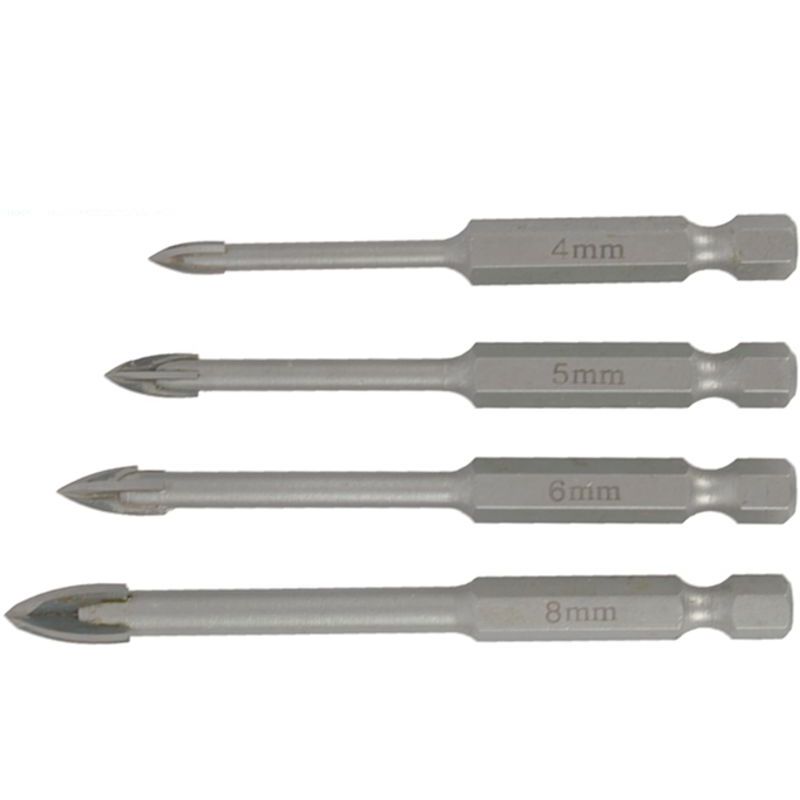 Glass & Tile Drill 4 Flute Set 4Pc 4/5/6/8Mm In Plastic Case