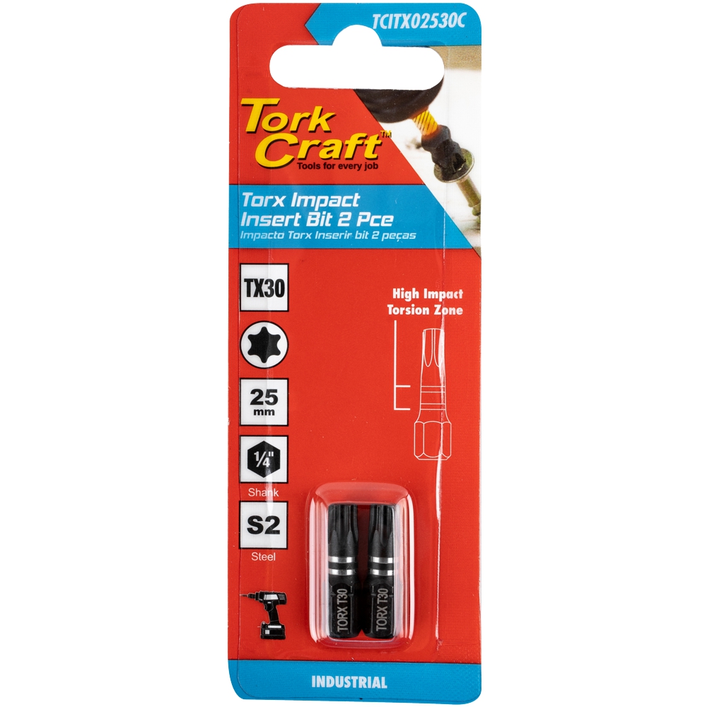 Torx Tx 30 Impact Insert Bit 25Mm 2Pc Carded