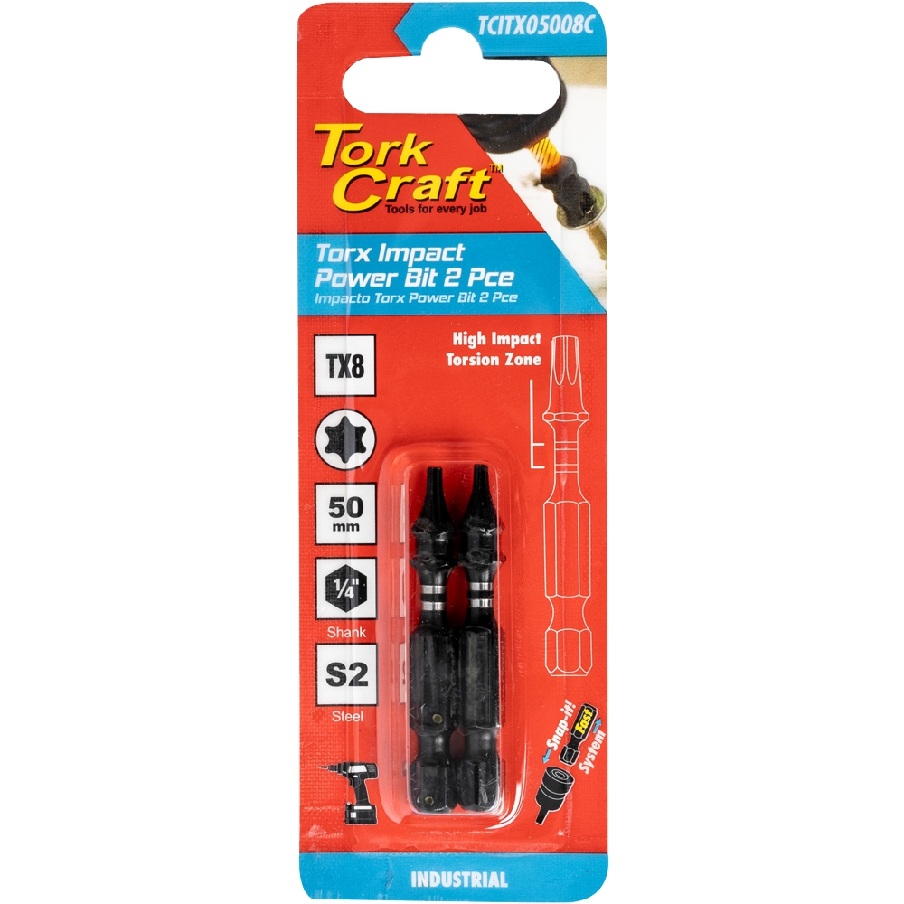 Torx Tx 8 Impact Power Bit 50Mm 2Pc Carded