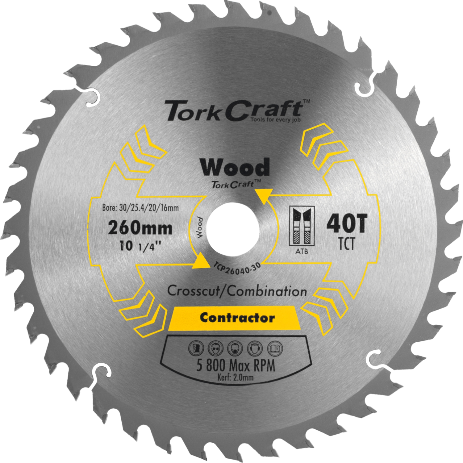 Blade Contractor 260 X 40T 30/1/20/16 Circular Saw Tct