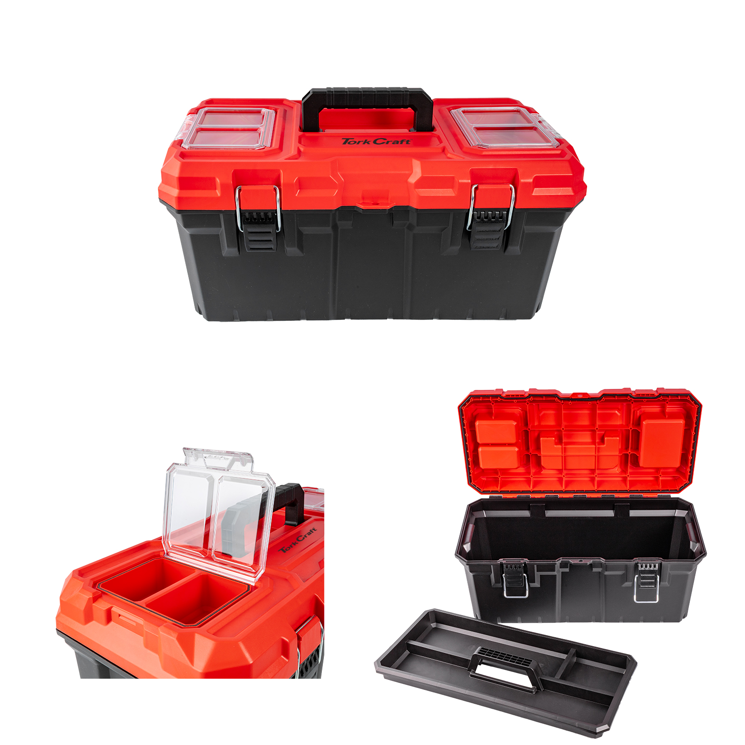 Heavy Duty Plastic Tool Box With Organizer Red/Black 415Mm