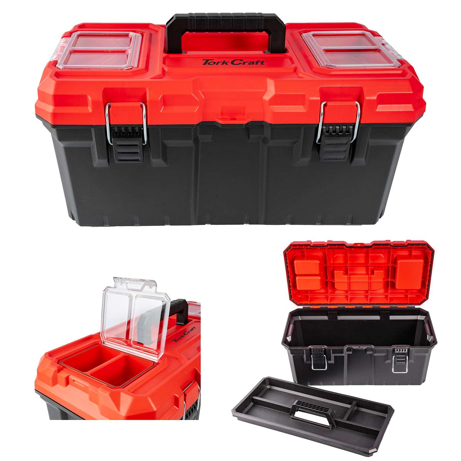 Heavy Duty Plastic Tool Box With Organizer Red/Black 550Mm